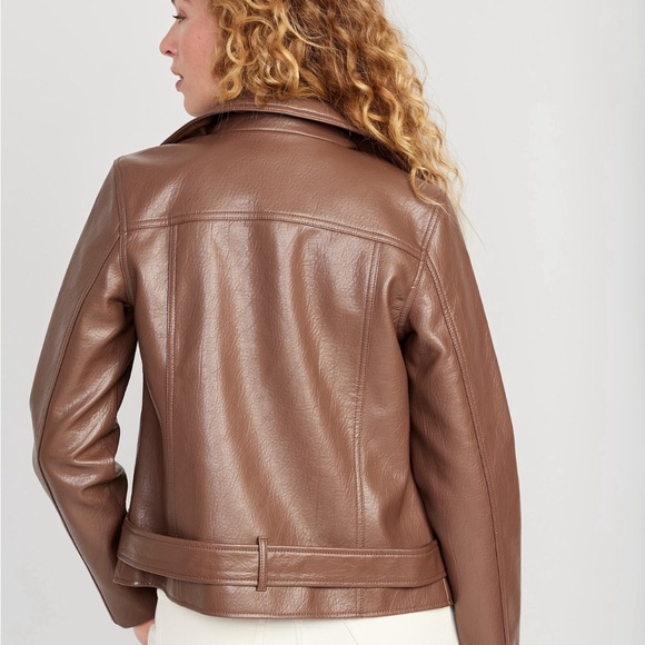 Faux Leather Belted Biker Moto Jacket- size XL - Picture 3 of 5